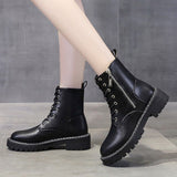 Amozae-2024 Hot Sale Square Heel Platform Shoes Women Ankle Boots Round Toe Zip Lace Up Autumn Winter Casual Shoes Ladies