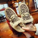 Amozae- Amozae Apanzu New Women Winter Ankle Boots Leopard Snow Boots Plush Natural Rabbit Fur Warm Slip-On Ladies Shoes Flats Plus Size 35-40