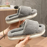 Amozae-2024 Winter Women's Slippers Thick-bottomed Fur Furry Slippers for Home Soft Platform Shoes Indoor House Warm Cotton Slippers