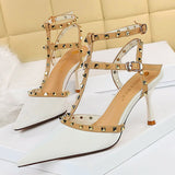 Amozae-2024 Women 7.5cm High Heels Rivets Studded Sandals Fetish Sandles Valentine Gladiator Stripper Summer Plus Size Low Heels Shoes