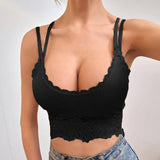 Back to school outfit Amozae  Backless Lace Camisole Backless Crop Top   Ladies Summer Vintage   Sweet Vest Solid Color Simple Top Women's Underwear  0823
