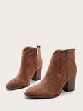 Amozae 2024 Autumn Faux Suede Ankle Boots Women High Heel Side Zipper High Top Stacked Block Heel Short Western Cowboy Booties