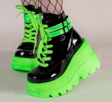 Amozae- Amozae Luxury New Female Platform Green Ankle Boots Fashion Zip Lace-up High Heels Women's Boots Party Goth Wedges Shoes Woman