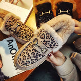 Amozae- Amozae Apanzu New Women Winter Ankle Boots Leopard Snow Boots Plush Natural Rabbit Fur Warm Slip-On Ladies Shoes Flats Plus Size 35-40