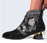 Amozae- Amozae 2025 New Ankle Boots Women's Shoes Leather Boots Embroidery Ethnic Bohemia Zipper Spring Autumn Ladies Botas Botas De Mujer