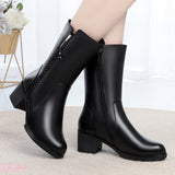 Amozae-2024 New Women Winter Boots Long Genuine Leather Beaded Boots Women High-heeled Fashion Wool Snow Boots Women