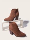 Amozae 2024 Autumn Faux Suede Ankle Boots Women High Heel Side Zipper High Top Stacked Block Heel Short Western Cowboy Booties