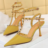 Amozae-2024 Women 7.5cm High Heels Rivets Studded Sandals Fetish Sandles Valentine Gladiator Stripper Summer Plus Size Low Heels Shoes