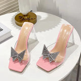 Amozae-Fashion Rhinestone Bowtie Buckle Slippers Women Summer PVC Transparent Jelly Sandals Crystal Perspex Heels Ladies Dress Shoes