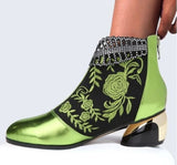 Amozae- Amozae 2025 New Ankle Boots Women's Shoes Leather Boots Embroidery Ethnic Bohemia Zipper Spring Autumn Ladies Botas Botas De Mujer