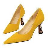 Amozae-2024 Women 7.5cm High Heels Shoes Office Yellow Snake Print Snakeskin Low Heels Scarpins Pumps Serpentine Plus Size 34-43 Shoes