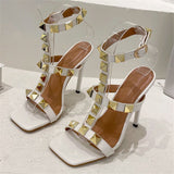 Amozae-2024 Summer Women Fetish 11cm High Heels Lady Rivets Strap Platform Sandals Gladiator Stiletto Heels Sandle Stripper Green Shoes