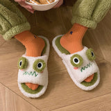 Amozae- Amozae Cartoon Funny Frog Fall Home Slippers Green Fluffy Warm Plush Slippers for Women Cute Kawaii Fluzzy Slippers for Girls