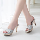 Amozae- WDHKUN Spike Heels Women Pumps Sexy High Heels Women Crystal Party Women Shoes Gold Open Toe Ladies Shoes