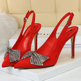 Amozae-2024 Women 9.5cm High Heels Slingback Fetish Pumps Lady Scarpins Wedding Bridal Stripper Glitter Crystal Heels Prom Red Shoes