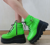 Amozae- Amozae Luxury New Female Platform Green Ankle Boots Fashion Zip Lace-up High Heels Women's Boots Party Goth Wedges Shoes Woman