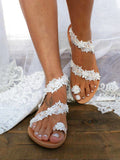 Amozae-Lace Flower Pearl Flat Beach Sandals