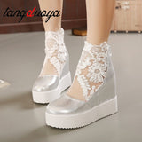 Amozae- Amozae Fashion Sweet Lace Roman Shoes Women Wedge Heels White Platform Pumps High Heels Zapatos Plataforma Mujer Encaje 34-39