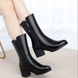 Amozae-2024 New Women Winter Boots Long Genuine Leather Beaded Boots Women High-heeled Fashion Wool Snow Boots Women