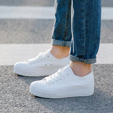 Amozae-White Woman Casual Shoes 2021 Spring Autumn Female Canvas Shoes Thick Bottom Lace Up Ladies Flats Fashion High Quality Footwear