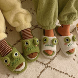 Amozae- Amozae Cartoon Funny Frog Fall Home Slippers Green Fluffy Warm Plush Slippers for Women Cute Kawaii Fluzzy Slippers for Girls