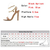 High Quality Pink Patent Leather Summer Women's Shoes Sandals Fashion Open Toe Metal Chain Ankle Strap Sexy Stiletto Heels Ladie