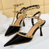 Amozae-2024 Women 7.5cm High Heels Rivets Studded Sandals Fetish Sandles Valentine Gladiator Stripper Summer Plus Size Low Heels Shoes