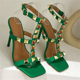 Amozae-2024 Summer Women Fetish 11cm High Heels Lady Rivets Strap Platform Sandals Gladiator Stiletto Heels Sandle Stripper Green Shoes