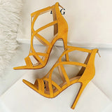 Amozae-2024 Women Fetish Stripper Sandals Ankle Boots 11cm High Heels Lace Up Gladiator Gladiator Peep Toe Yellow Summer Blue Shoes