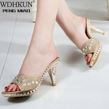 Amozae- WDHKUN Spike Heels Women Pumps Sexy High Heels Women Crystal Party Women Shoes Gold Open Toe Ladies Shoes