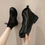 Amozae-2024 Spring Autumn Martn Boots Female Student Black Short Boots Female British Boots Wild Retro Artificial Leather Boots