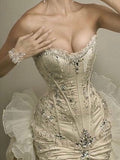 Amozae-nye outfits back to school dress  Beaded Corset Ruffles Floor-Length Dress