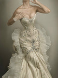 Amozae-nye outfits back to school dress  Beaded Corset Ruffles Floor-Length Dress