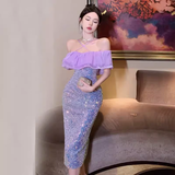 Amozae-dress to impress party dress nye outfits Off The Shoulder Purple Dress  YM1479