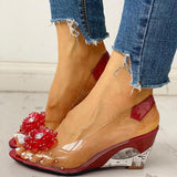 Amozae Studded Flower Design Transparent Wedge Sandals