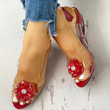 Amozae Studded Flower Design Transparent Wedge Sandals