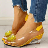 Amozae Studded Flower Design Transparent Wedge Sandals