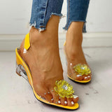 Amozae Studded Flower Design Transparent Wedge Sandals