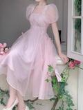 Amozae-dress to impress party dress nye outfits Pink backless dress for women summer puff sleeve long dress YM1503