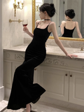 Amozae-dress to impress party dress nye outfits Black Straps Velvet Dress  YM973