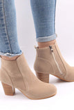 Amozae-Frosted Round Toe Chunky Heel Ankle Boots