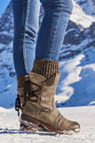 Amozae-Mid-Calf Knitted Patchwork Lace Up Boots