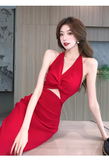 Amozae-dress to impress party dress nye outfits Women's twist halter neck dress YM1514