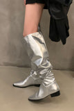 Amozae-Solid Color Pointed-toe Stacked Knee High Boots