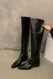 Amozae-Solid Color Pointed-toe Stacked Knee High Boots