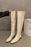 Amozae-Solid Color Pointed-toe Stacked Knee High Boots