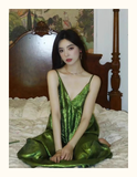 Amozae-dress to impress party dress nye outfits Green V-neck suspender dress YM1482