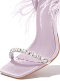 Amozae-Rhinestone Feather Lace-up Square Toe Sandals