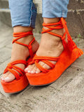 Amozae-Lace Up Wedge Platform Sandals