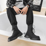 Amozae- Munhak Matte Black Chunky Lace-Up Boots